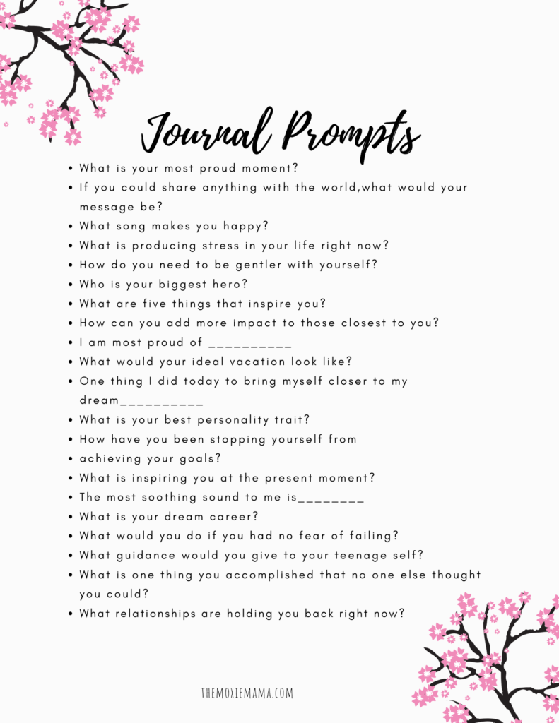 20 Self Care Journaling Prompts from themoxiemama.com
