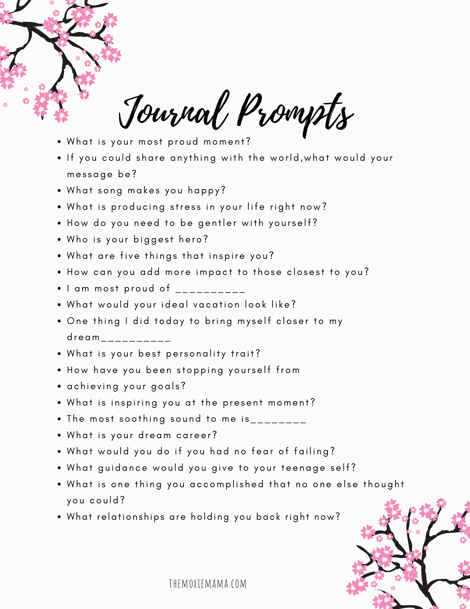 20 Self Care Journal Prompts The Moxie Mama